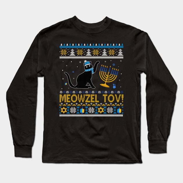 Meowzel Tov Black Cat Funny Hanukkah Chanukah Men Women Kids Long Sleeve T-Shirt by _So who go sayit_